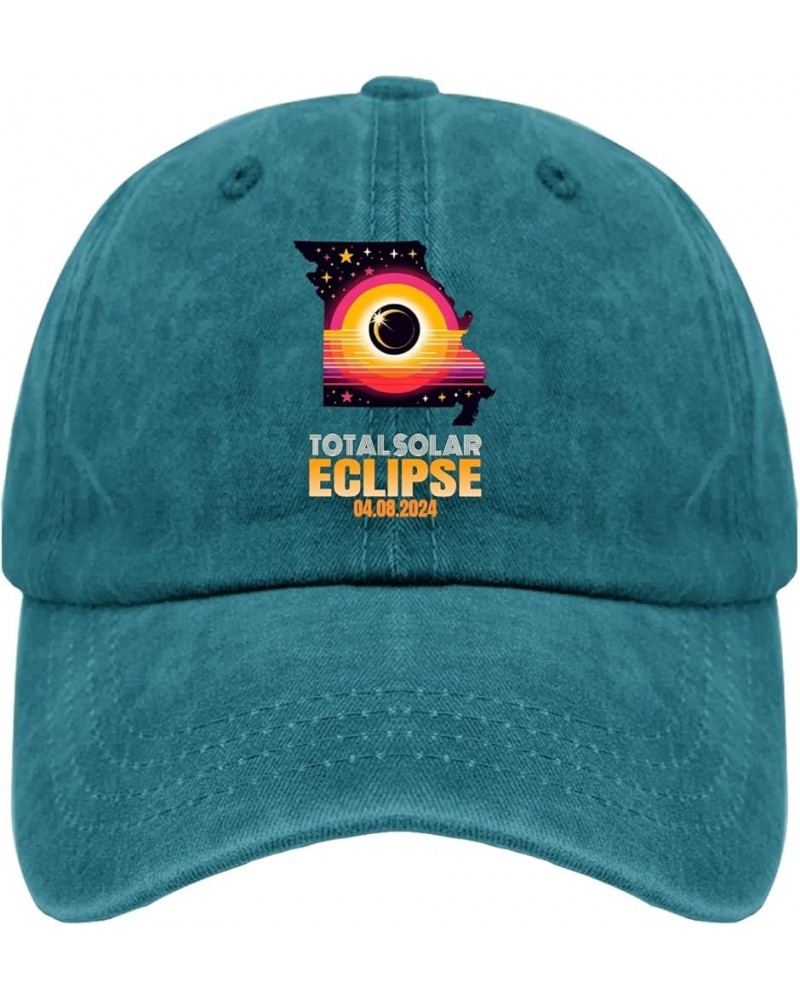 Total Solar Eclipse 04.08.2024 Hat for Mens Missouri Baseball Caps Cool Washed Workout Hat Adjustable Cyan Blue $9.68 Basebal...