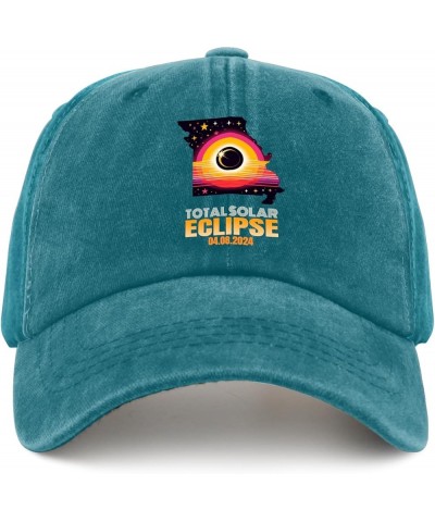 Total Solar Eclipse 04.08.2024 Hat for Mens Missouri Baseball Caps Cool Washed Workout Hat Adjustable Cyan Blue $9.68 Basebal...