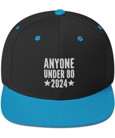 Anyone Under 80 2024 Cap (Embroidered Snapback Hat) Black/ Teal $17.97 Baseball Caps