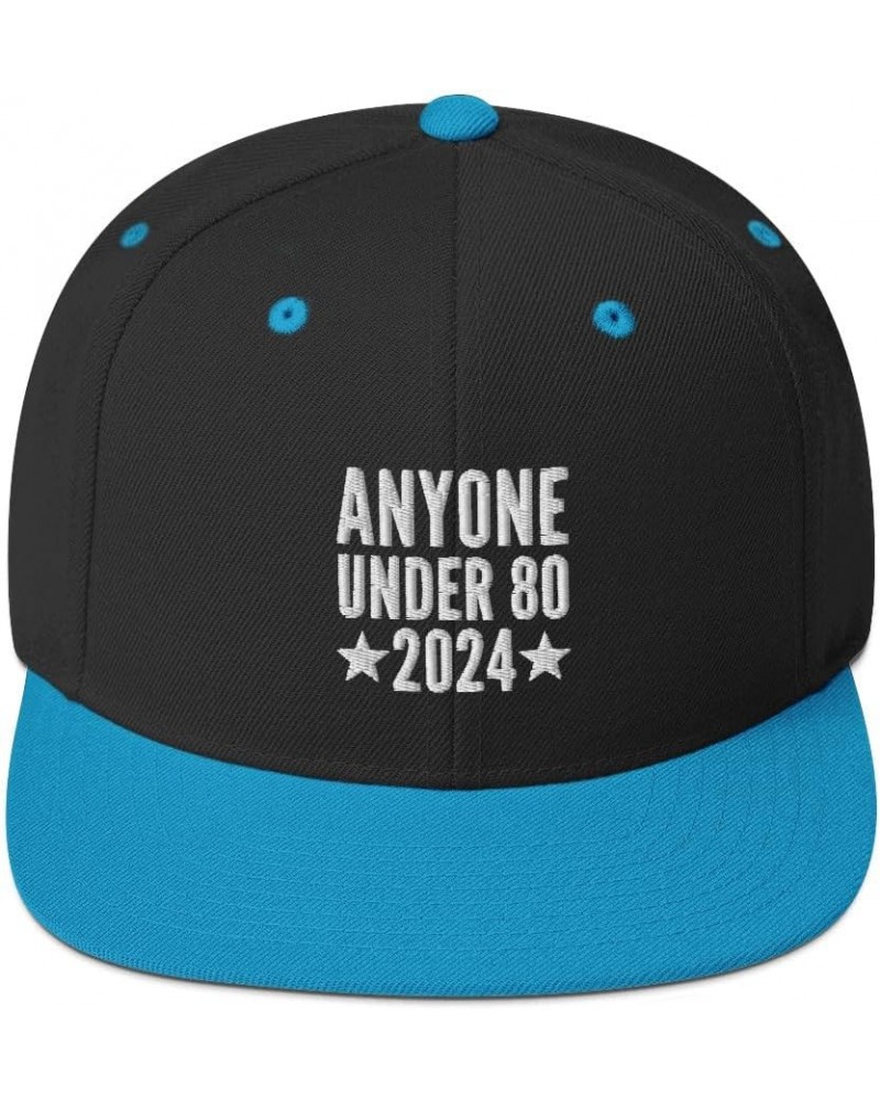 Anyone Under 80 2024 Cap (Embroidered Snapback Hat) Black/ Teal $17.97 Baseball Caps