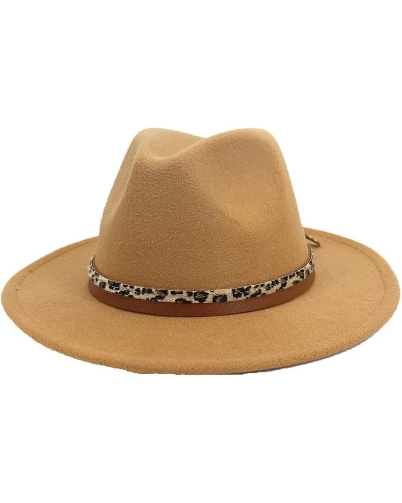 Wide Brim Wool Hats for Women Classic Vintage Felt Leopard Belt Fedora Hat Gentleman Wedding Party Cap 56-58cm Khaki9 $11.66 ...