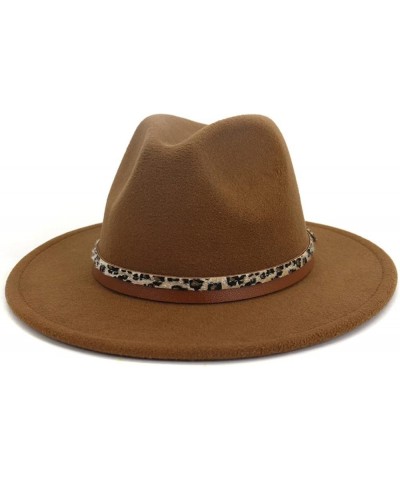 Wide Brim Wool Hats for Women Classic Vintage Felt Leopard Belt Fedora Hat Gentleman Wedding Party Cap 56-58cm Khaki9 $11.66 ...