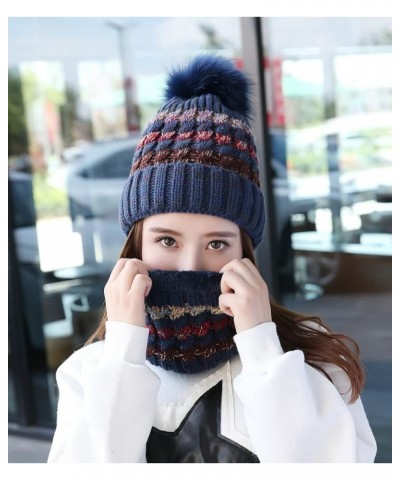 hat,Womens Winter Beanie Hat Soft Fleece Lined Circle Scarf Set Thick Warm Acrylic Hat Neck Scarves Navyblue-b $26.78 Skullie...