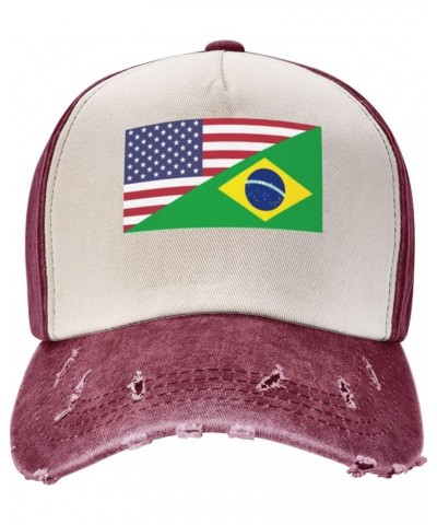 America Brazil Friendship Flag Vintage Denim Dad Hat - Premium Contrast Baseball Cap $16.73 Baseball Caps