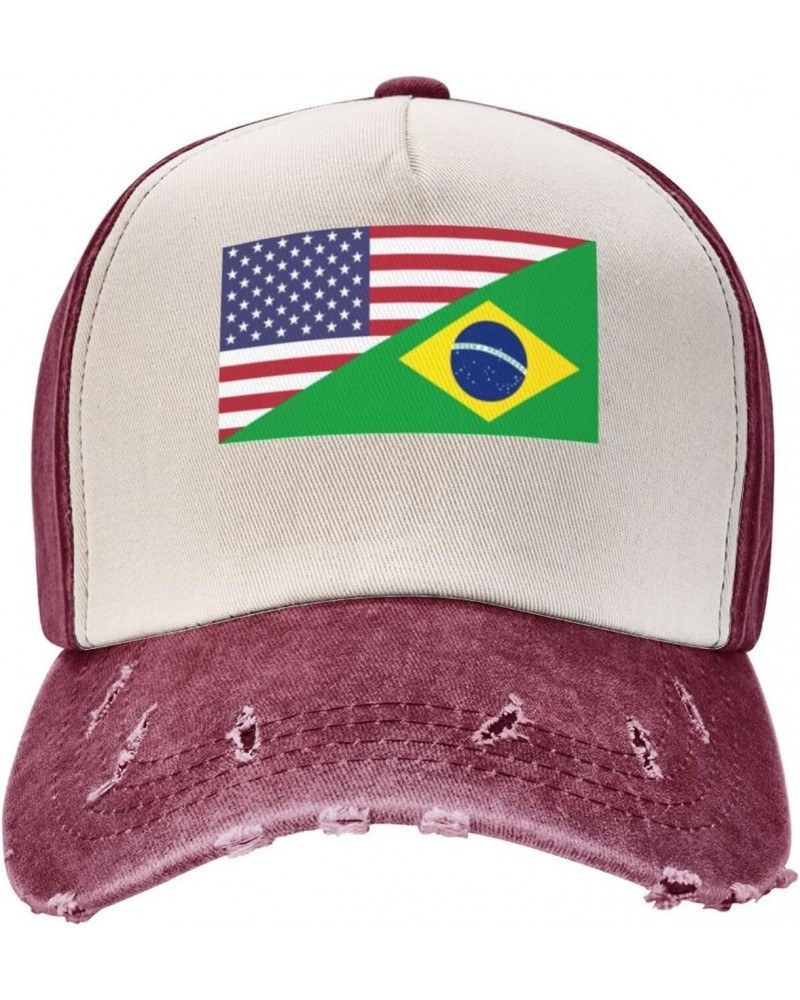 America Brazil Friendship Flag Vintage Denim Dad Hat - Premium Contrast Baseball Cap $16.73 Baseball Caps