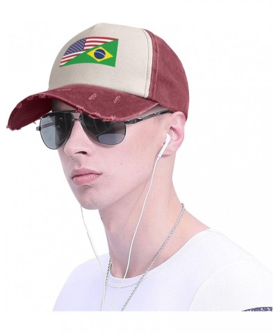 America Brazil Friendship Flag Vintage Denim Dad Hat - Premium Contrast Baseball Cap $16.73 Baseball Caps