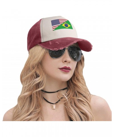 America Brazil Friendship Flag Vintage Denim Dad Hat - Premium Contrast Baseball Cap $16.73 Baseball Caps