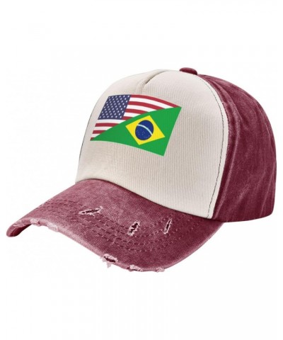 America Brazil Friendship Flag Vintage Denim Dad Hat - Premium Contrast Baseball Cap $16.73 Baseball Caps