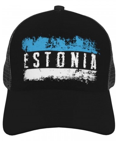 Estonian Flag Trucker Hat for Adult, Adjustable Washable Baseball Cap, Fishing Hats Funny Gifts for Men and Women Black $10.9...