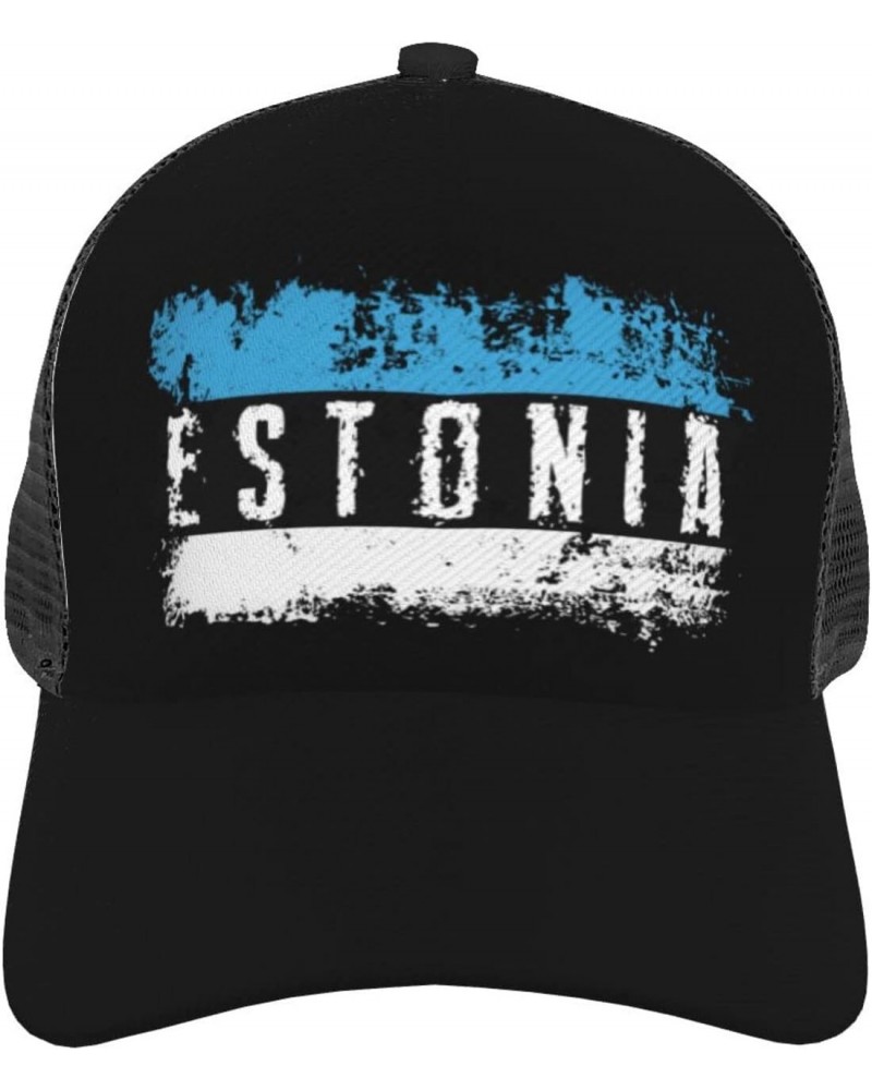 Estonian Flag Trucker Hat for Adult, Adjustable Washable Baseball Cap, Fishing Hats Funny Gifts for Men and Women Black $10.9...