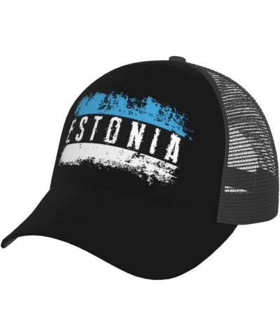 Estonian Flag Trucker Hat for Adult, Adjustable Washable Baseball Cap, Fishing Hats Funny Gifts for Men and Women Black $10.9...