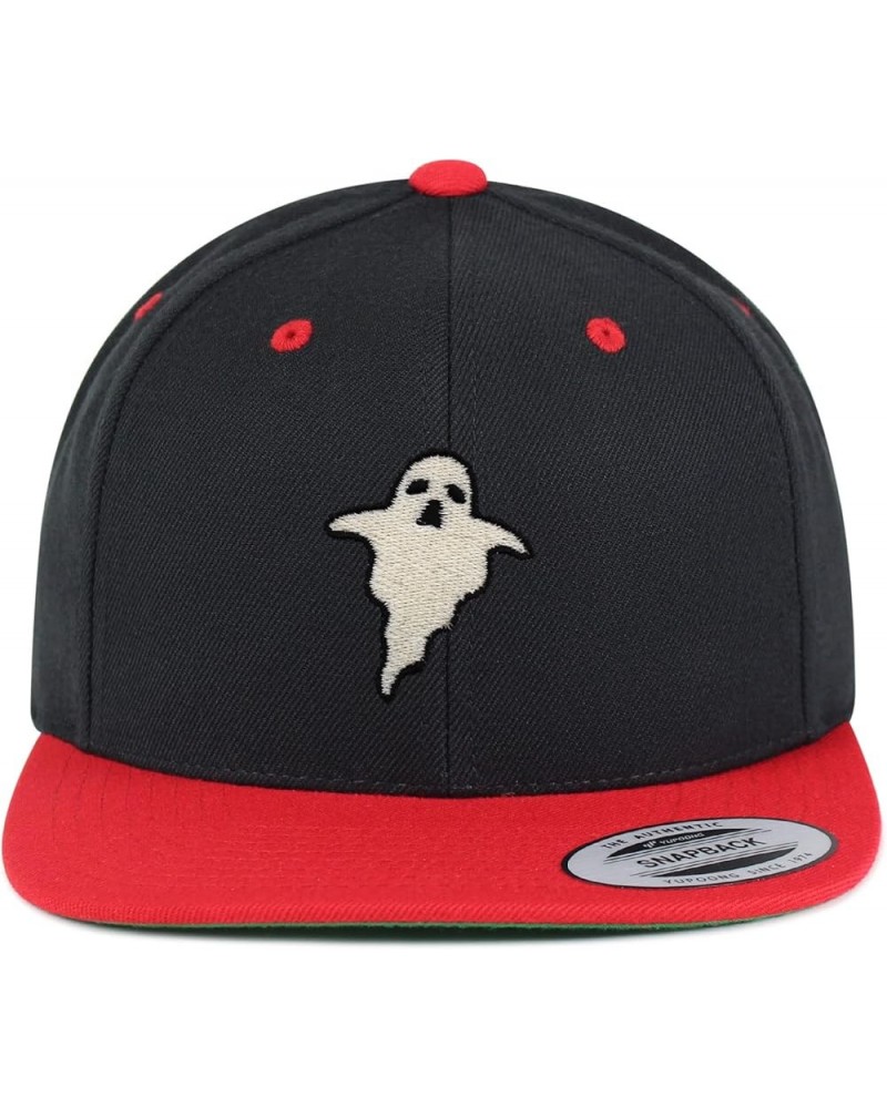 Ghost Embroidered Yupoong Flat Bill 6 Panel Snapback Hat Halloween Black/Red $13.49 Baseball Caps