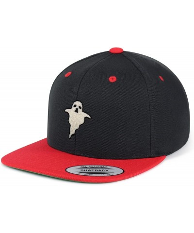 Ghost Embroidered Yupoong Flat Bill 6 Panel Snapback Hat Halloween Black/Red $13.49 Baseball Caps