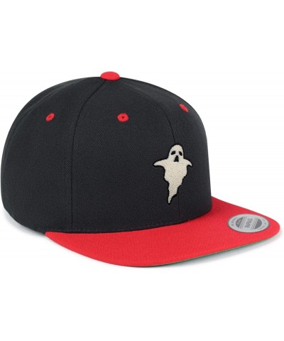 Ghost Embroidered Yupoong Flat Bill 6 Panel Snapback Hat Halloween Black/Red $13.49 Baseball Caps