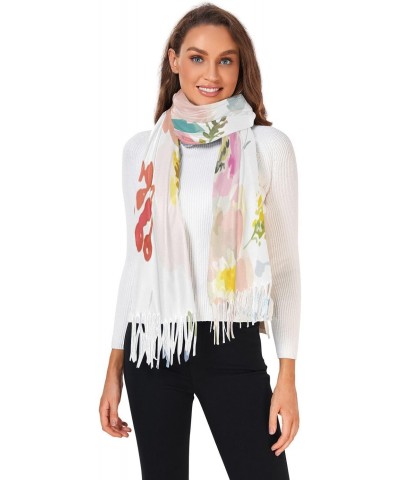 Watercolor Pink Floral Womens Scarf Soft Shawl Wrap Tassels Scarf for Fall and Winter $11.18 Scarves