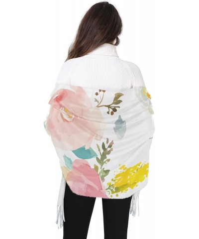 Watercolor Pink Floral Womens Scarf Soft Shawl Wrap Tassels Scarf for Fall and Winter $11.18 Scarves