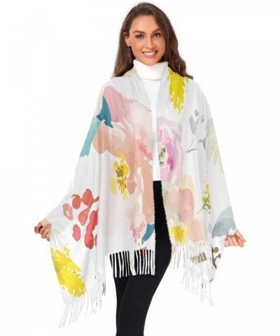 Watercolor Pink Floral Womens Scarf Soft Shawl Wrap Tassels Scarf for Fall and Winter $11.18 Scarves