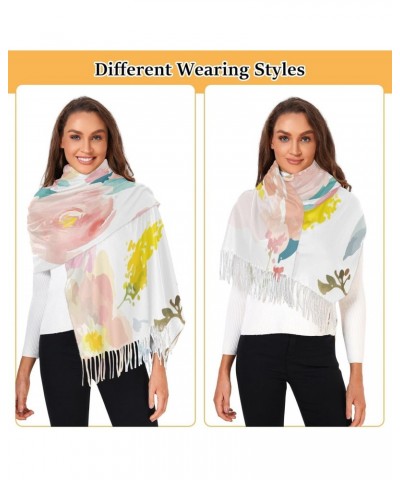 Watercolor Pink Floral Womens Scarf Soft Shawl Wrap Tassels Scarf for Fall and Winter $11.18 Scarves