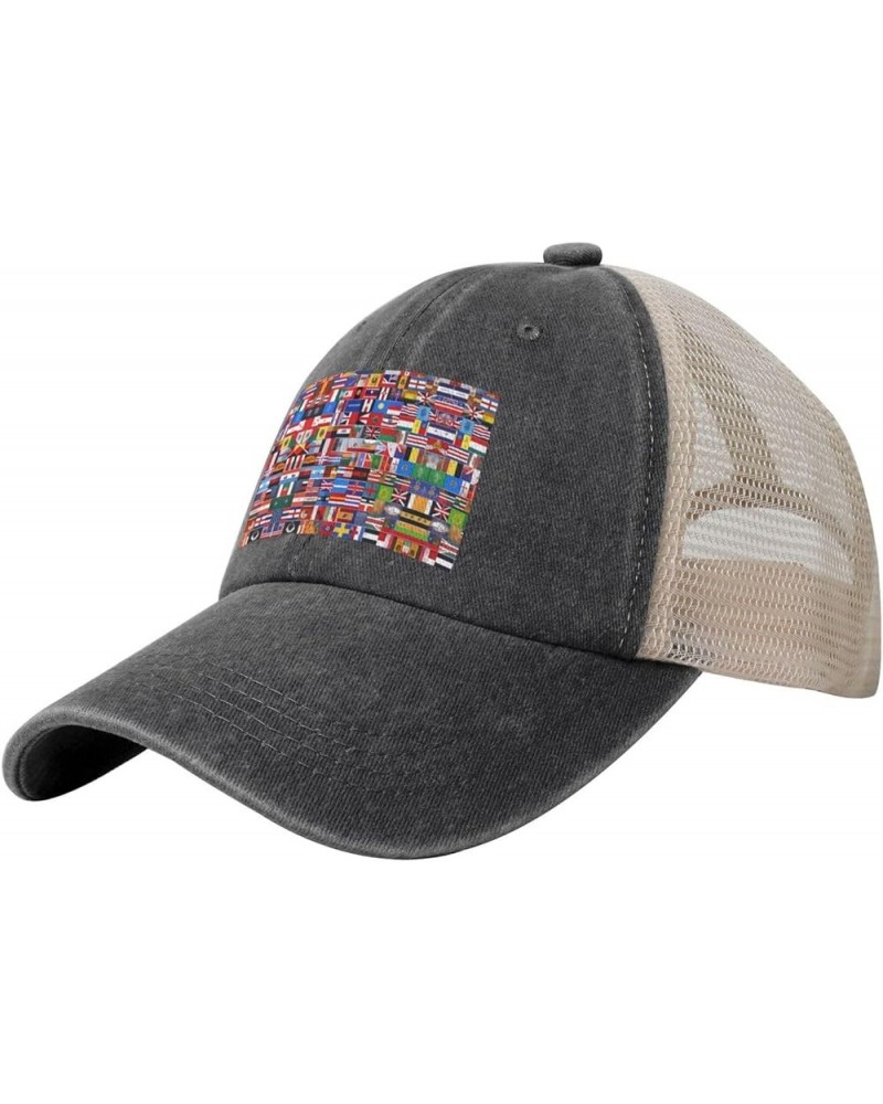 Various Flags Mesh Trucker Hat Mesh Snapback,Trendy Cowboy Cap for Sports and Headwear Black $12.20 Baseball Caps