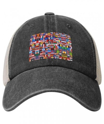 Various Flags Mesh Trucker Hat Mesh Snapback,Trendy Cowboy Cap for Sports and Headwear Black $12.20 Baseball Caps