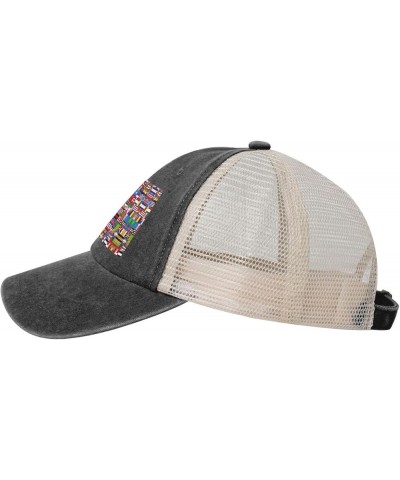 Various Flags Mesh Trucker Hat Mesh Snapback,Trendy Cowboy Cap for Sports and Headwear Black $12.20 Baseball Caps