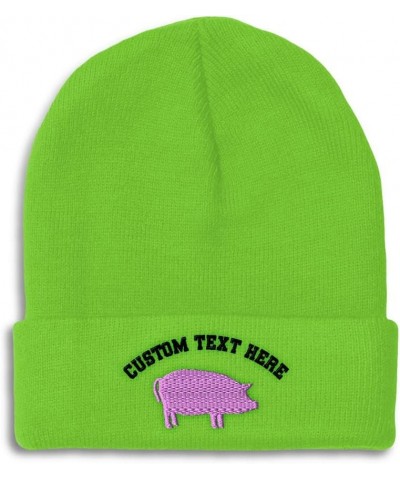 Beanies for Men Pink Pig B Embroidery Pigs Embroidery Winter Hats for Women Acrylic Skull Cap 1 Size Lime Personalized Text H...