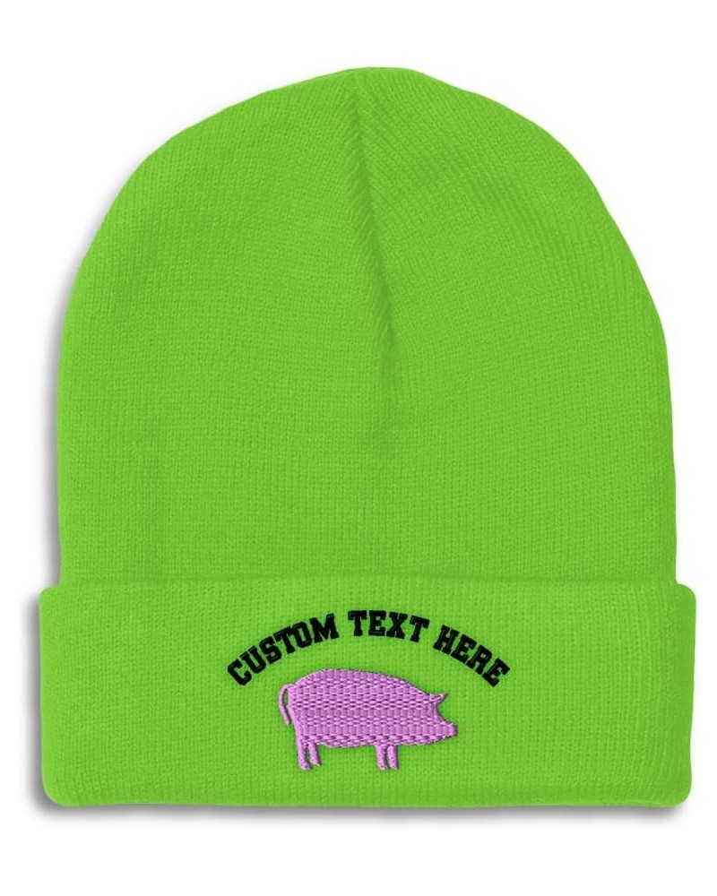 Beanies for Men Pink Pig B Embroidery Pigs Embroidery Winter Hats for Women Acrylic Skull Cap 1 Size Lime Personalized Text H...