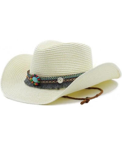 Cowboy Hat with Bowtie, Straw Sun Hat for Cowgirl Milk White staw $14.55 Cowboy Hats