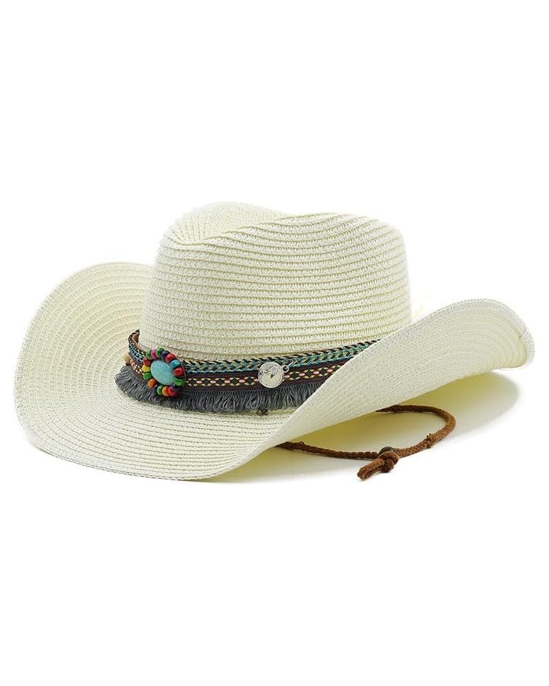 Cowboy Hat with Bowtie, Straw Sun Hat for Cowgirl Milk White staw $14.55 Cowboy Hats