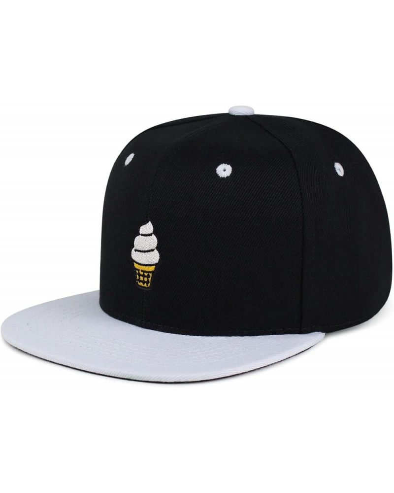 Ice Cream Cone Hip-Hop Snapback Hat Embroidered Baseball Cap Cute 23. Black/White $11.99 Baseball Caps