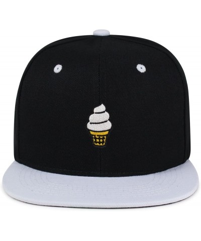 Ice Cream Cone Hip-Hop Snapback Hat Embroidered Baseball Cap Cute 23. Black/White $11.99 Baseball Caps