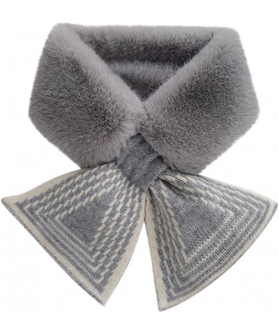 Women Winter Fur Neck Warmer Scarf Knitted Fuzzy Fluffy Collar Warp Neck Warmer Fur Collar Scarf Gray $9.48 Scarves