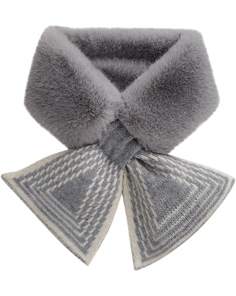 Women Winter Fur Neck Warmer Scarf Knitted Fuzzy Fluffy Collar Warp Neck Warmer Fur Collar Scarf Gray $9.48 Scarves