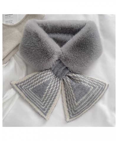 Women Winter Fur Neck Warmer Scarf Knitted Fuzzy Fluffy Collar Warp Neck Warmer Fur Collar Scarf Gray $9.48 Scarves