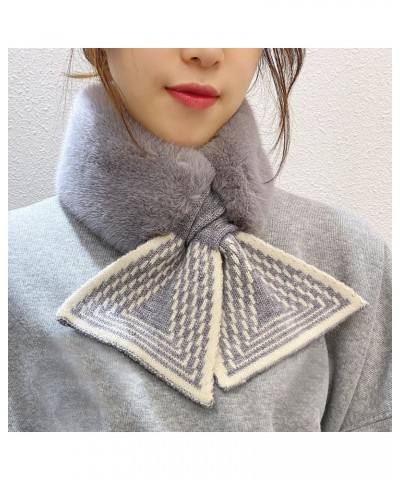 Women Winter Fur Neck Warmer Scarf Knitted Fuzzy Fluffy Collar Warp Neck Warmer Fur Collar Scarf Gray $9.48 Scarves