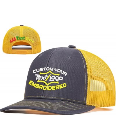 Custom Mesh Back Trucker Hat with Personalized Logo & Text Front & Back for Men Women– Customize Your Own Unique Ha Grey-yell...