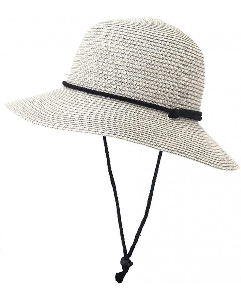 Womens Wide Brim Straw Hat Bucket Cap Summer UV Protection Beach Cap Grey $9.20 Sun Hats