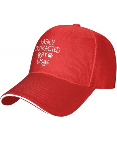 Women's and Men's Baseball Caps Easily Distracted by Dogs Original Dad Hat Adjustable Casquette Cap Red $10.65 Baseball Caps