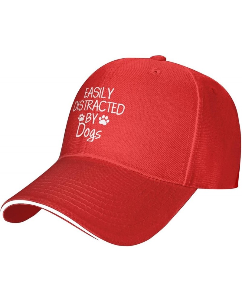 Women's and Men's Baseball Caps Easily Distracted by Dogs Original Dad Hat Adjustable Casquette Cap Red $10.65 Baseball Caps