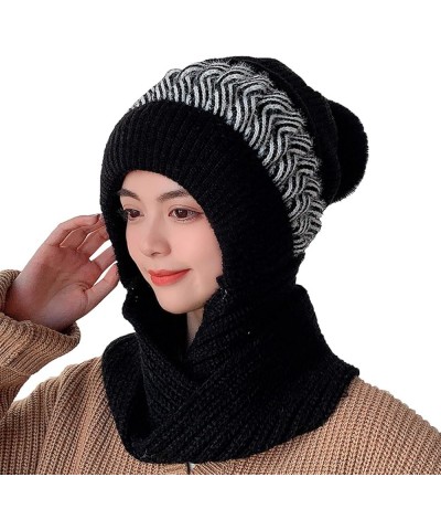 Women Winter Slouchy Knit Warm Hats Wool Cap Scarf Integrated Pullover Cap Cute Parent Child Knitted Hat Lampoon Black $11.35...