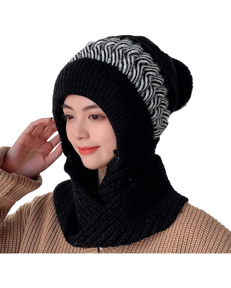 Women Winter Slouchy Knit Warm Hats Wool Cap Scarf Integrated Pullover Cap Cute Parent Child Knitted Hat Lampoon Black $11.35...