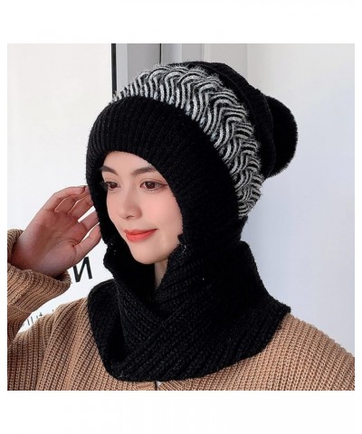 Women Winter Slouchy Knit Warm Hats Wool Cap Scarf Integrated Pullover Cap Cute Parent Child Knitted Hat Lampoon Black $11.35...