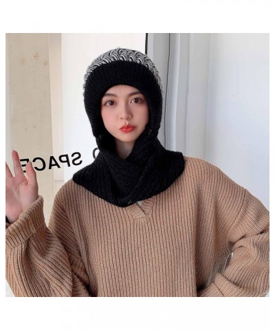 Women Winter Slouchy Knit Warm Hats Wool Cap Scarf Integrated Pullover Cap Cute Parent Child Knitted Hat Lampoon Black $11.35...