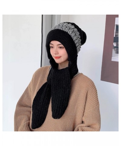 Women Winter Slouchy Knit Warm Hats Wool Cap Scarf Integrated Pullover Cap Cute Parent Child Knitted Hat Lampoon Black $11.35...