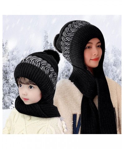 Women Winter Slouchy Knit Warm Hats Wool Cap Scarf Integrated Pullover Cap Cute Parent Child Knitted Hat Lampoon Black $11.35...