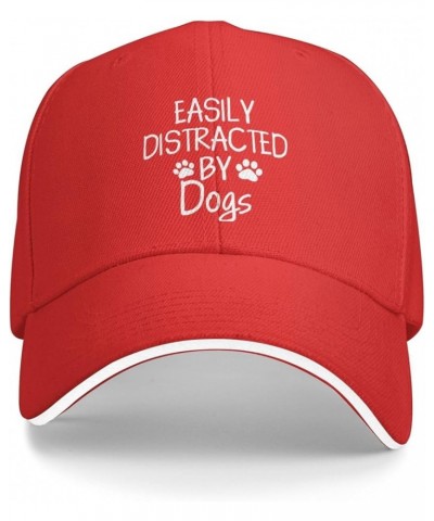 Women's and Men's Baseball Caps Easily Distracted by Dogs Original Dad Hat Adjustable Casquette Cap Red $10.65 Baseball Caps