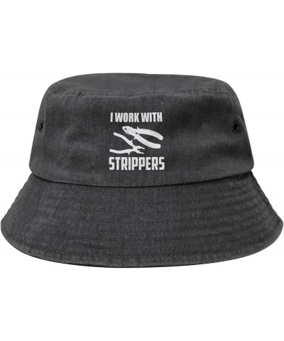 I Work with Strippers Bucket Hat for Men Women Summer Travel Beach Cap Fishing Hat Black Black $10.52 Bucket Hats