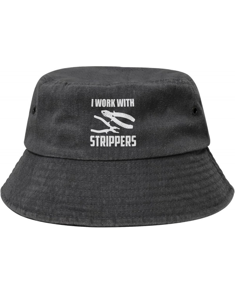 I Work with Strippers Bucket Hat for Men Women Summer Travel Beach Cap Fishing Hat Black Black $10.52 Bucket Hats