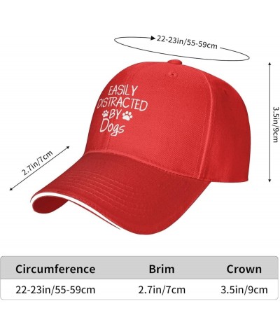 Women's and Men's Baseball Caps Easily Distracted by Dogs Original Dad Hat Adjustable Casquette Cap Red $10.65 Baseball Caps