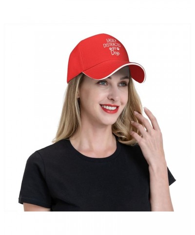 Women's and Men's Baseball Caps Easily Distracted by Dogs Original Dad Hat Adjustable Casquette Cap Red $10.65 Baseball Caps